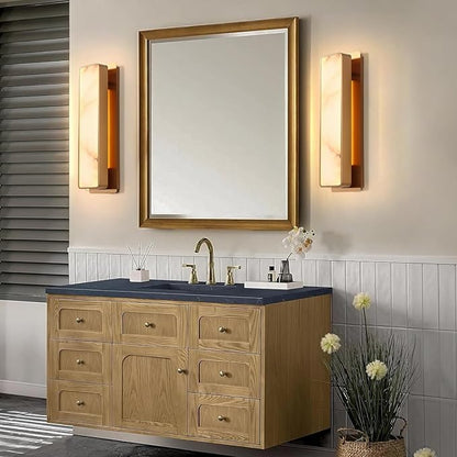 LED Natural Alabaster Wall Sconces,15W Warm Yellow 2700K Wall Mounted Wall lamp Indoor,Alabaster Gypsum Wall Mounted Lighting for Living Room (Brass Gold)