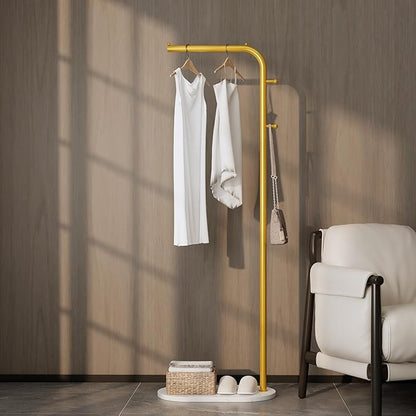 Freestanding Clothing Rack with Marble Base,Modern Garment Rack for Small Spaces,Sturdy Metal Coat Rack with Hooks,Clothes Rack for Hanging Clothes in Bedroom,Closet,Entryway (gold)
