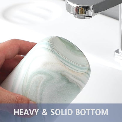 Green Marble Toothbrush Holders - Ceramic Toothbrush Holders for Bathrooms, Toothbrush Toothpaste Holders, Marble Bathroom Tumbler Cups Reusable Toothbrush Mouthwash Cup, Bathroom Counter Organizer
