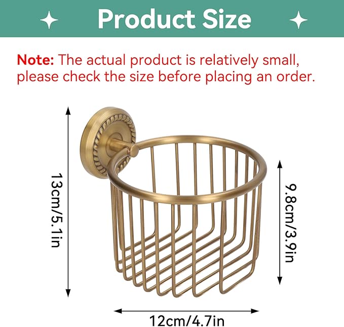 Brass Toilet Paper Holder, Wall Mounted Toilet Paper Holder Vintage Bathroom Roll Basket Antique Tissue Storage Basket for Bathroom