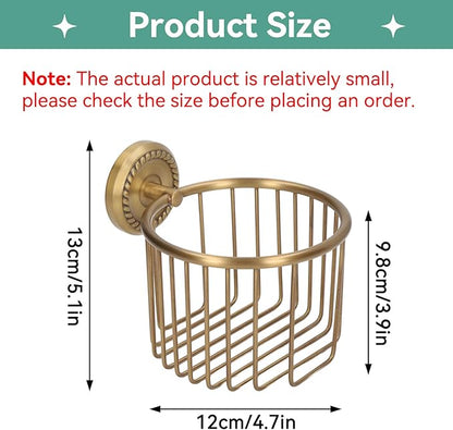 Brass Toilet Paper Holder, Wall Mounted Toilet Paper Holder Vintage Bathroom Roll Basket Antique Tissue Storage Basket for Bathroom