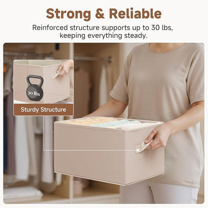 StorageWorks Storage Baskets for Shelves, Foldable Fabric Closet Storage Bins with Handles, Fabric Storage Bins Clothes Organizer, Light Brown, 3-Pack, Large