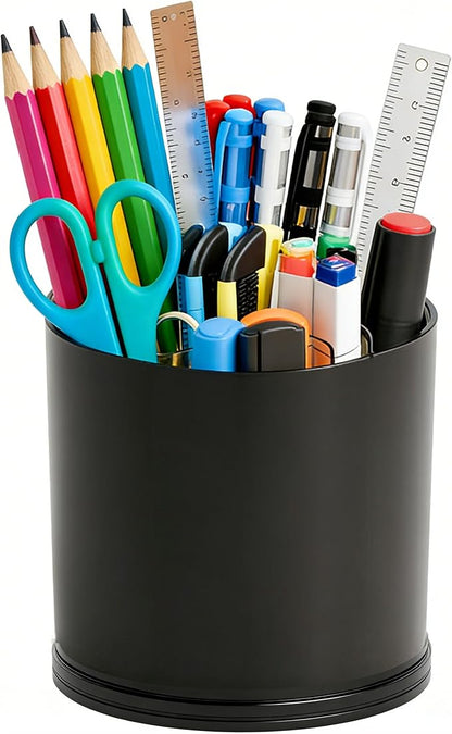 Yieach 360 Rotating Acrylic Black Pen Holders and Pencil Cups for Desk,Small Cute Desk Organizers Accessories and Makeup Brush Holder,Spinning Pencil Caddy School Supplies Organizer for Teacher,1PCS