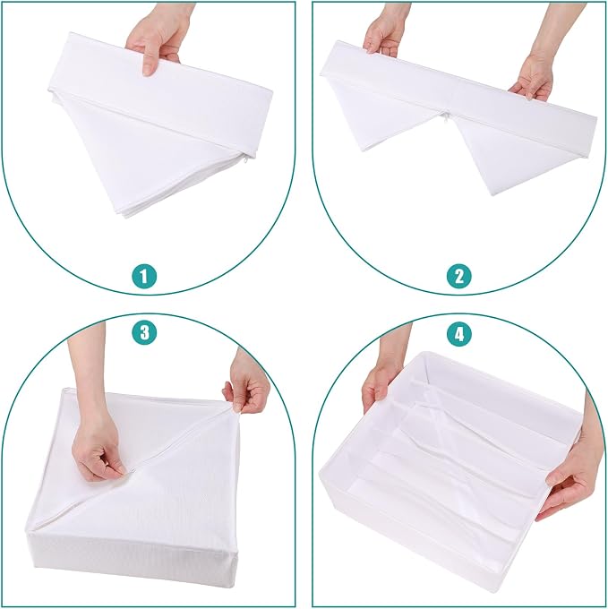 Drawer under Cabinet Clothes Organizer 5 Cell Foldable Storage Cubes Underwear Drawer Organizer Dividers Storage Boxes for Bra, Underwear（White）