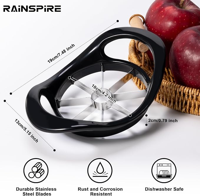 Rainspire Apple Cutter 8 Slices, 8 Blade Apple Slicer and Corer, Apple Corer Tool with Stainless Steel Blades, Super Sharp Fruit Cutter Fruit Slicer (Black)