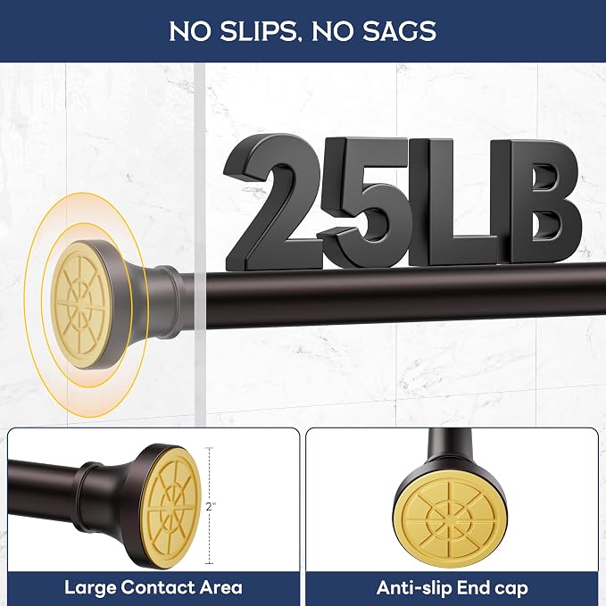 Adjustable Shower Curtain Rod 31-104 Inch, Never Rust Stainless Steel Brown Tension Rod, 1" Heavy Duty No-Drill for Bathroom, Kitchen & Closet