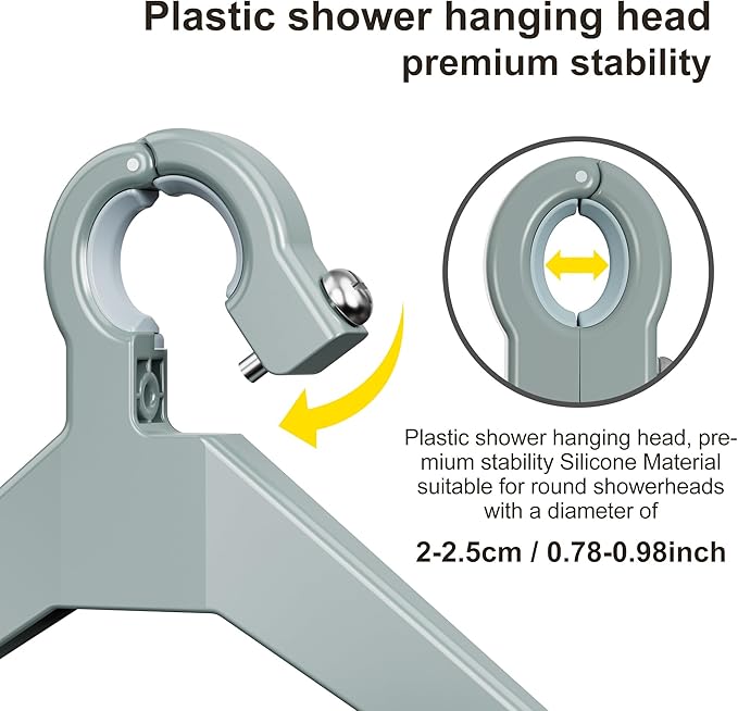 Orimade Adjustable Anti-slip Shower Caddy over Shower Head, Rustproof Bathroom Hanging Organizer with 2 Hooks for Razor, No Drilling Shelves Storage Rack 2 Tier, Light Grey