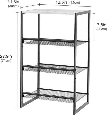 Garden 4 you 4 Tiers Narrow Shoe Rack,Small Space Freestanding Shoe Storage Organizer with White Wooden Tabletop,Adjustable Metal Shelf Stackable Shoe Shelf for Entryway Hallway Living Room Closet