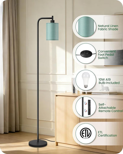 Dimmable Floor Lamp for Living Room with Remote and Foot Switch, Modern Standing, Corner Lamp,10W Bulb 3 Color Temperatures, for Bedroom, Office, Corner, ETL Listed, Black and Green J19LD05
