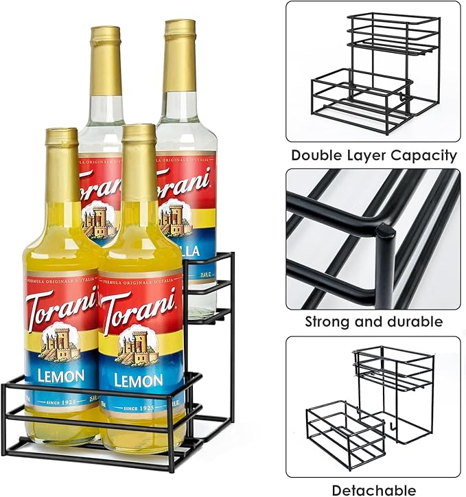 MCSAPIL Coffee Syrup Rack (4 Bottle Capacity)，Coffee Syrup Organizer for Coffee Bar,Kitchen.Small Wine Rack for Bar,Family,Storage for Syrup, Wine, Dressing