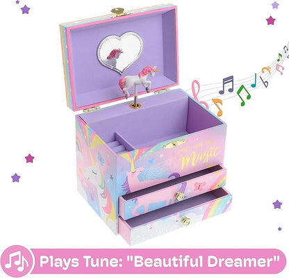 Jewelkeeper Unicorn Musical Jewelry Box for Girls - Cotton Candy Unicorn Design Music Box with 2 Pullout Drawers to Store Earrings, Necklace and Bracelets, Plays The Beautiful Dreamer Tune