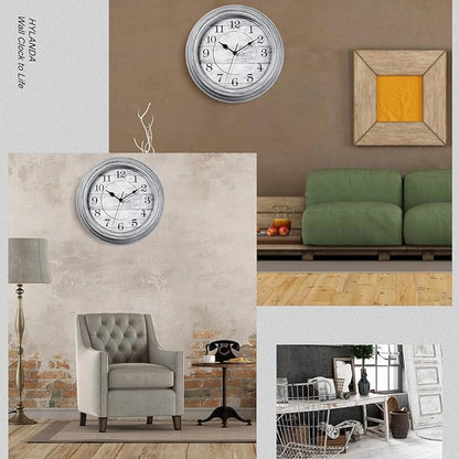 HYLANDA Wall Clock, 12 Inch Kitchen Decorative Wall Clock, Silent Wall Cocks Battery Operated Non Ticking with Large Numbers Easy to Read for Home Bathroom Office(Grey)