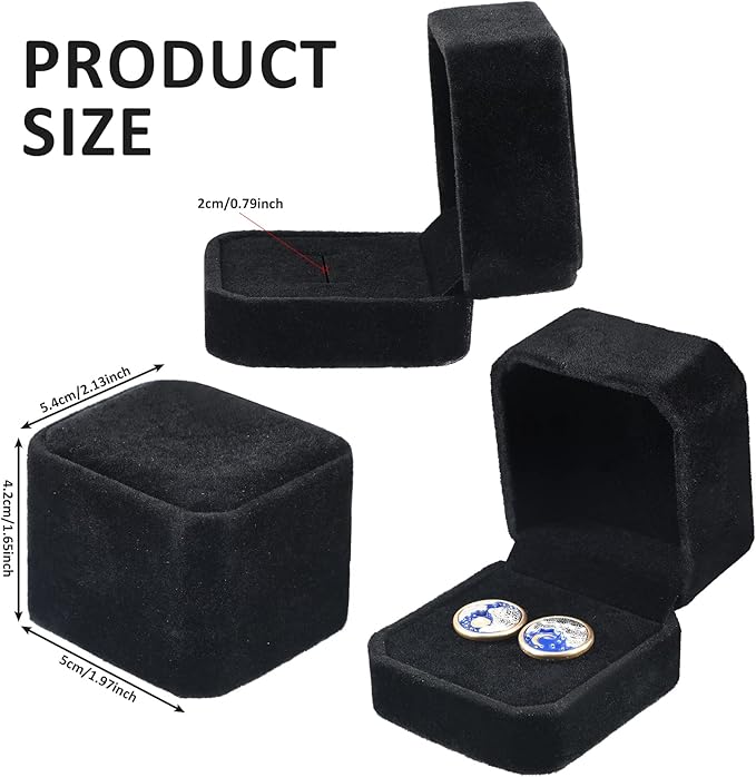 Junkin 24 Pieces Christmas Velvet Ring Box Earring Jewelry Display Box Ring Case for Xmas Wedding Engagement Birthday Proposal and Anniversary 2.13 x 1.97 x 1.65 Inch(Black)