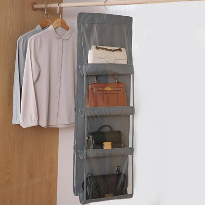 Purse organizer for closet black 8 Pocket Hanging Wallet Handbag Organizer 360° Rotatable Metal Hook Closet Organizers and Storage Gray