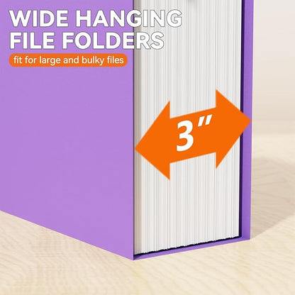 NORDUN Extra Capacity Plastic Hanging File Folder Letter Size,Heavy Duty 3 inch Expansion,12 Pack Reinforced Hang Folders with Tabs,Durable Hanging Organizer for Bulky File,File Cabinet Folder,Colored