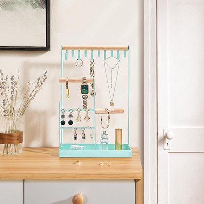 ProCase Cute Jewelry Stand, Aesthetic Jewelry Organizer for Dresser Vanity, Jewelry Holder Display for Necklaces Earrings, Gifts for Teen Girls Women, Bedroom Dorm Decor -Medium, Aqua
