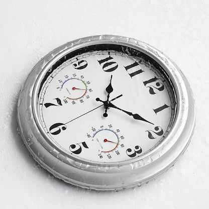 JENLYSTIME 13 Inch Outdoor Clock, Waterproof and Silent, with Thermometer and Hygrometer, Large Numbers for Easy Reading, Perfect for Home,Office,Bedroom,Kitchen,Porch,Garden,Pool(Silver)