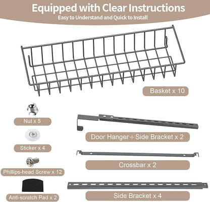 ElegantArray 10-Tier Pantry Door Oragnizer, Over The Door Pantry Organizer Rack and Storage, Hanging Spice Rack Shelves Door, Home Office Laundry Room Bathroom & Kitchen Organization, Deep Gray