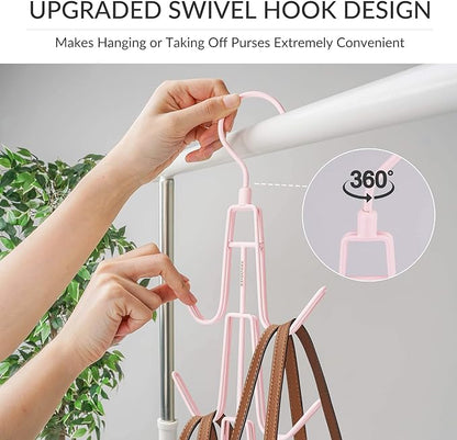 ZEDODIER Purse Hanger Organizer for Closet, 2 Pack Hanging Bag Holder, Keeping Purses Visible and in Good Condition, Metal Handbag Storage Hook Backpack Rack Space Saving Hanger, Pink