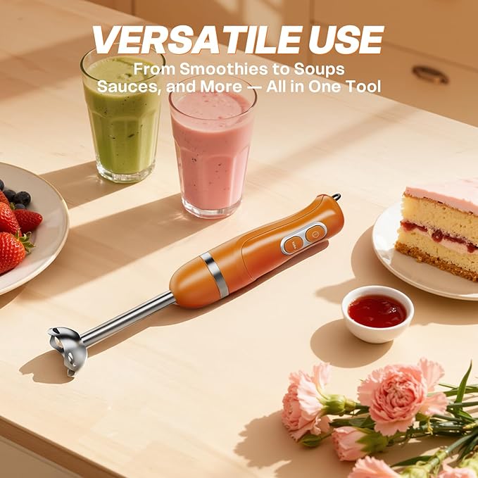 Turelar Immersion Blender Handheld, Corded Electric Blenders Portable Stick Mixer with 2 Mixing Speed and Stainless Steel Blades Emulsifier for Effortless Blending Soup, Smoothies, Puree or Baby Food