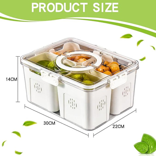 Stackable Refrigerator Organizer Bins with Lids, 4-Compartment Fridge Storage Container with Colanders & Handles, Clear Airtight Food Saver for Fruit, Vegetables & Berries