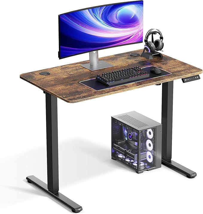 Electric Standing Desk Adjustable Height 40 x 24 Inch, Small Sit Stand Desk, Stand up Desk for Home Office, Computer Workstation (Spliced Desktop,Brown)