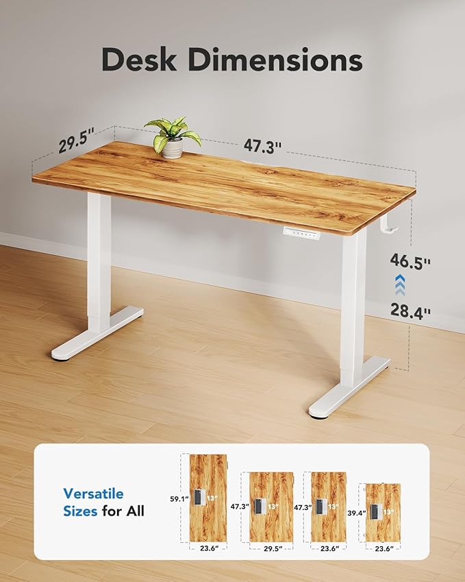 HUANUO Electric Standing Desk, Whole Piece Desktop, Adjustable Height Computer Desk, 4 Height Memory Settings, Sit Stand Up Desk for Home Office, 48" x 30", Light Vintage
