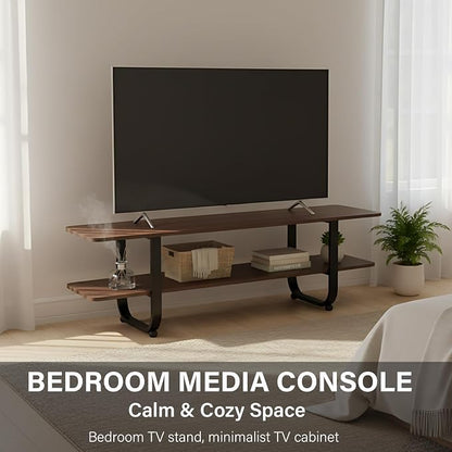 Tiita Bamboo TV Stand with Storage for TV up to 65 inch, Bamboo Rattan TV Console Entertainment Center with 2 Open Shelf, Mid Century Modern Media Console for Living Room, Bedroom