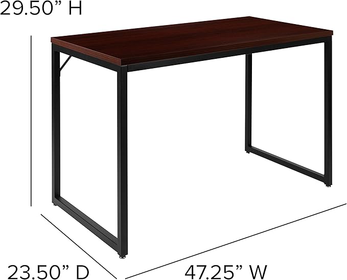 EMMA + OLIVER Industrial Modern Desk-47"L Commercial Grade Home Office Desk-Mahogany/Black