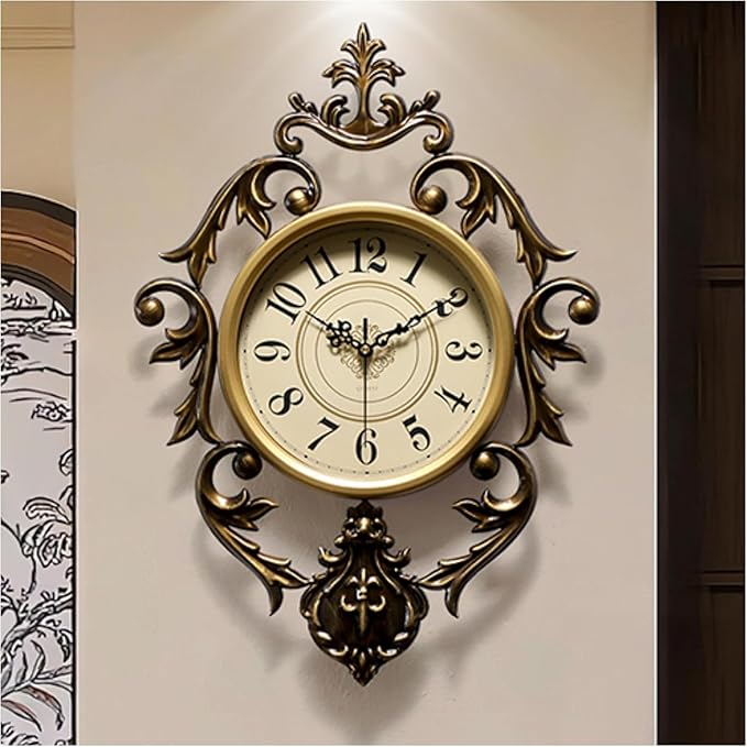 Vintage Wall Clocks Living Room, Decorative Antique Large Wall Clocks, Digital Retro Silent Wall Clock Battery Operated for Farmhouse,Kitchen,Bedroom (26" W x 19" H)
