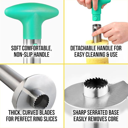 Zulay Kitchen Pineapple Corer and Slicer Tool – Stainless Steel Pineapple Cutter with Eye Remover Tool – Ergonomic Handle & Easy Core Remover – Reinforced Heavy-Duty Blade – Light Green