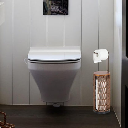 Trongee Freestanding Toilet Paper Holder with Storage,3 Rolls of Rattan Tissue Holder for Bathroom,Woven Toilet Paper Roll Holder Stand,Boho Bathroom Decor Farmhouse Toilet Paper Storage-Deep Brown