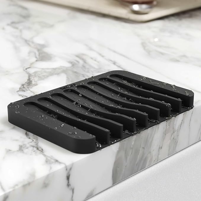 KRAUS Multipurpose Self-Draining Silicone Soap Dish/Sponge Holder for Bathroom or Kitchen Counter in Black, KDM-05BL