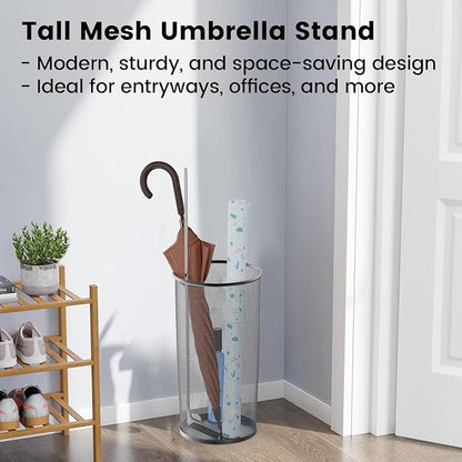 19.5" H Mesh Umbrella Stand - Ventilated Mesh Umbrella Holder for Entryway - Extra Capacity Storage for Umbrellas Canes & More - Freestanding Indoor Organizer 10.4" L x 10.4" W x 19.5" H - 4P Black