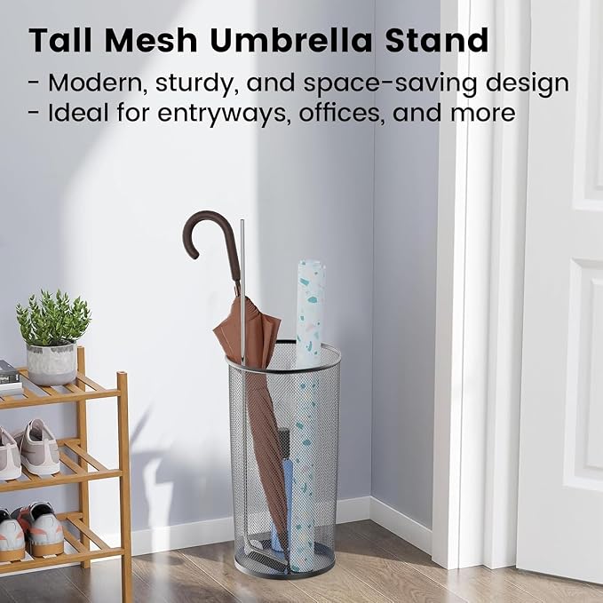 19.5" H Mesh Umbrella Stand - Ventilated Mesh Umbrella Holder for Entryway - Extra Capacity Storage for Umbrellas Canes & More - Freestanding Indoor Organizer 10.4" L x 10.4" W x 19.5" H - 3P Black