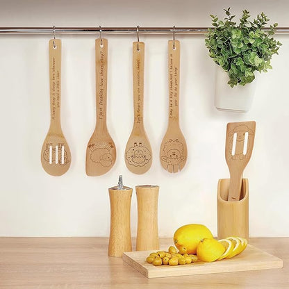 5PCS Sheep Wooden Cooking Spoons Kitchen Decor Sheep Gifts for Women Men Sheep Lovers Birthday Gifts Party Favors Housewarming Wedding Bamboo Cooking Spoons for Everyday Use