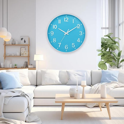 HZDHCLH Wall Clocks Battery Operated,Wall Clock Blue and White 10 inch Wall Clock Silent Non Ticking Modern 3D Numbers for Office Kitchen Classroom Bedroom Living Room Decor