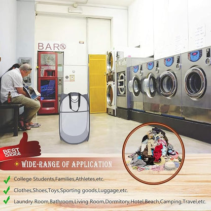 HOUSE AGAIN 2 Pcs Pop Up Laundry Hamper, Strong Mesh Laundry Baskets Collapsible, Hamper with Handles and Side Pocket, Portable Foldable Dirty Clothes for Dorm, Laundry room and Travel Storage, Grey