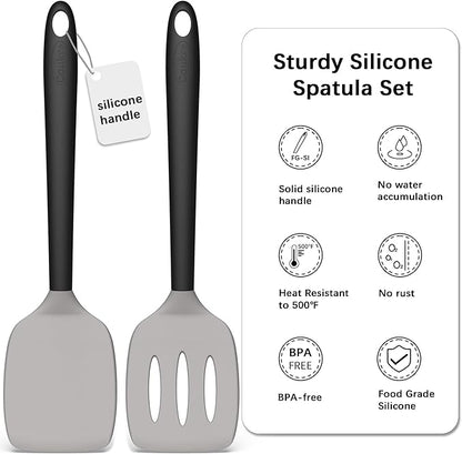 Coukre 2 Pack Silicone Spatula Set, High Heat Resistant, BPA Free Kitchen Spatula, Solid & Slotted Turner for Non-Stick Pans, Sautéing, and Flipping (2, GrayBlack)