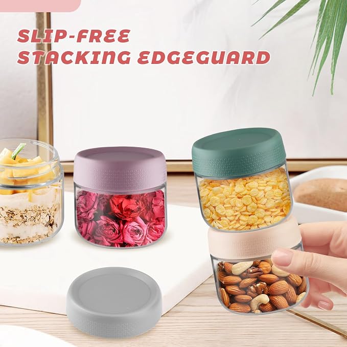 Wresty Empty Clear Glass jars with Airtight Lids Overnight Oats Containers Glass Food Storage Containers Glass Mason Jars For Yogurt Snacks Spice Sugar Jam And More (4 Pcs Mixcolor, 300ml/10oz)