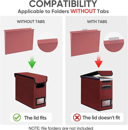 BALEINE File Organizer Box with Lid, Collapsible File Folder Organizer with Plastic Slide, Hanging File Folder Box for Office Document Storage (2 Pack, Red, S)