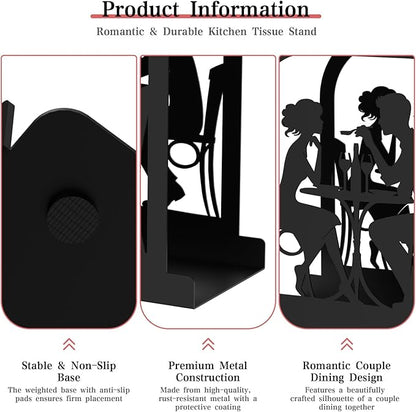 Modern Standing Napkin Holder for table, Black Metal Napkin Dispenser, Romantic Couple Meal Theme Style Napkin Holder, Suitable for Kitchen, Coffee Shop, Dining Room