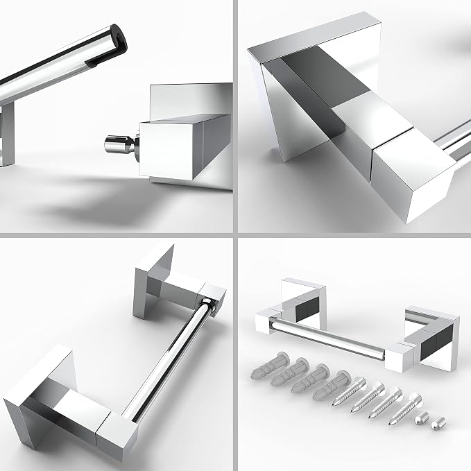 Ruacq Toilet Paper Holder Chrome Double Post Pivoting Square Tissue Holders Roll Holder Hangers Toilet Paper Stand Stainless Steel and Zinc Alloy Modern Wall Mounted