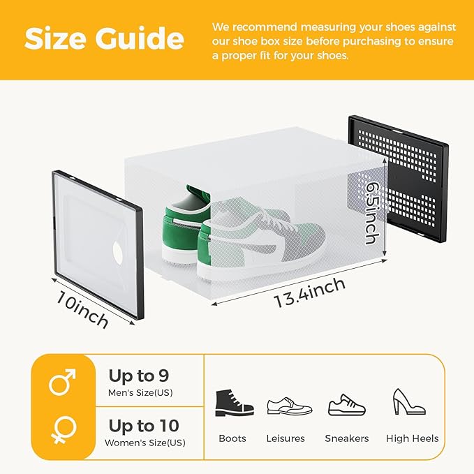 Sweetcrispy Shoe Storage Boxes, Clear Plastic Stackable Shoe Rack Organizer with Lids for Closet, Foldable Sneaker Container, Under Bed and Entryway, 12 Pack, Black