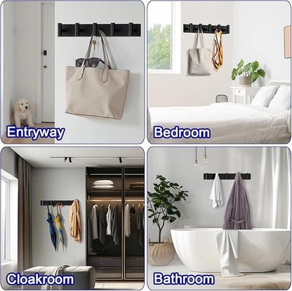 Bntuk Coat Rack Wall Mount - 5 Coat Hooks, Towel Racks for Bathroom Robes Bags Keys, Hat Rack Wall Towel Hooks Organizer Essential (Black)