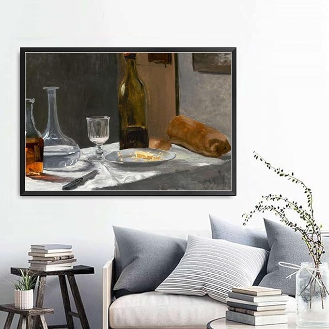 SENLYCH Wall Art Canvas Print Vintage Bar Cart Wall Art Bar Cart Decor Kitchen Wall Art Moody Wall Art Bedroom and Kitchen Office Wall Decoration 8x12inch Metal Frame