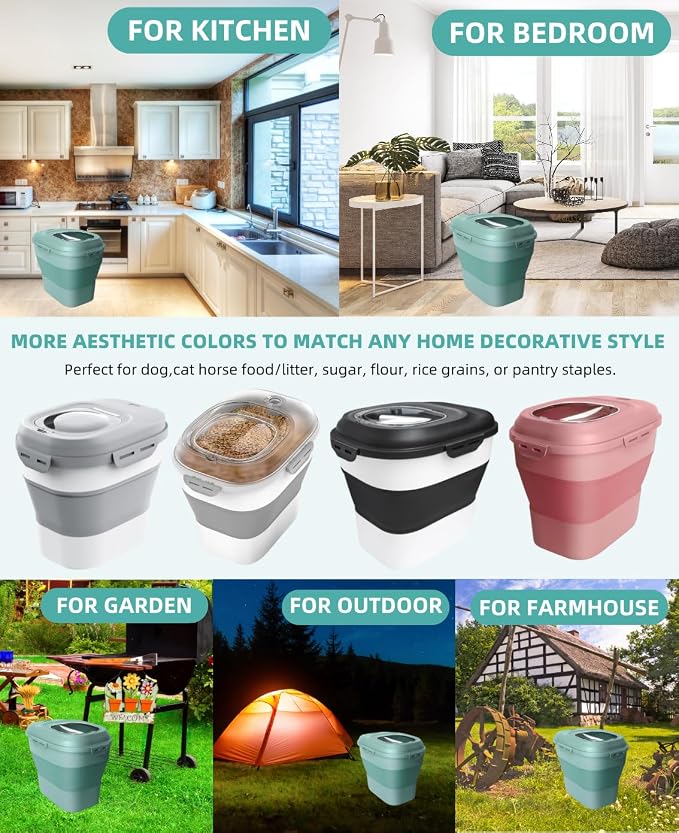 32-35 Lbs Dog Food Storage Container Collapsible Dog Food Container with Airtight Lids, Wheels, Scoop and 2pcs Food Storage Containers, Large Pet food storage for Dog, Cat