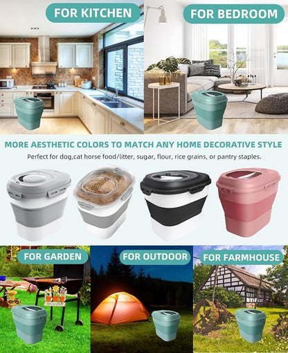 32-35 Lbs Dog Food Storage Container Collapsible Dog Food Container with Airtight Lids, Wheels, Scoop and 2pcs Food Storage Containers, Large Pet food storage for Dog, Cat