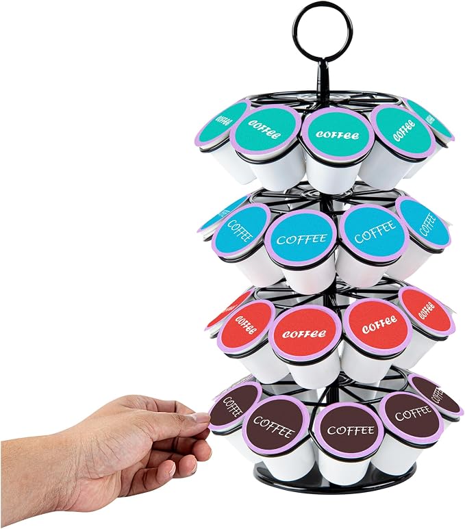 Restaurantware Restpresso 7.8 x 13.7 Inch Coffee Capsule Holder 1 Durable Pod Carousel - Holds 36 K-Cups 360-Degree Rotatable Iron Espresso Pod Organizer 4 Tier Pods Not Included