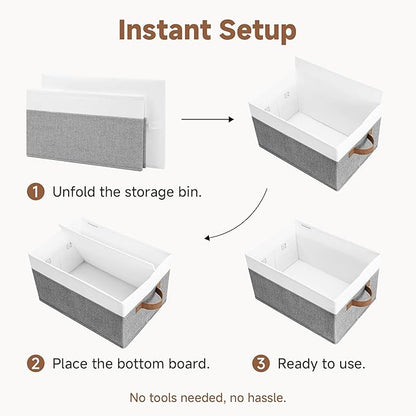 StorageWorks Storage Baskets for Shelves, Foldable Fabric Closet Storage Bins with Handles, Fabric Storage Bins Clothes Organizer, Gray and White, 3-Pack, Large
